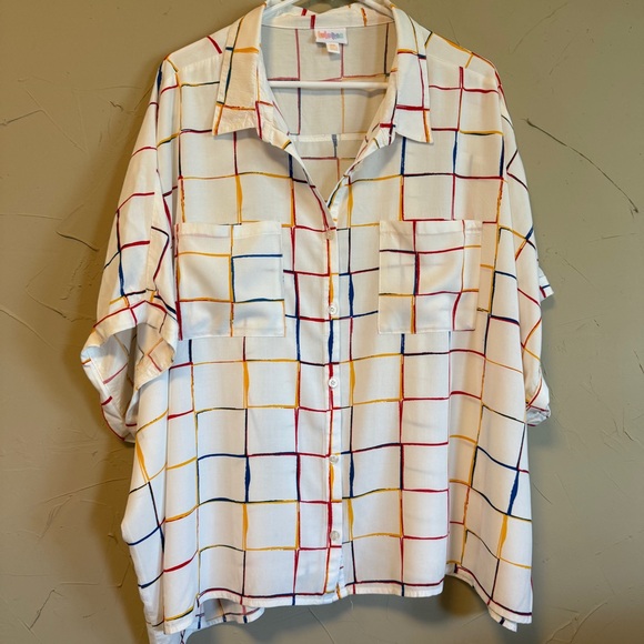 LuLaRoe Tops - LLR Vibrant 80s Retro Grid Button Up | 3XL Oversized Funky Artsy Aesthetic Top